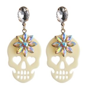 Jewelry - Skull Drop Earrings Acrylic White & Crystals Jewelry - Skull Drop Earrings Acrylic White & Crystals